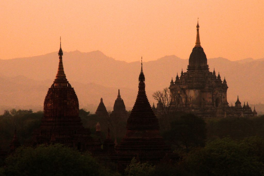  Myanmar. Bagan at sunset.
